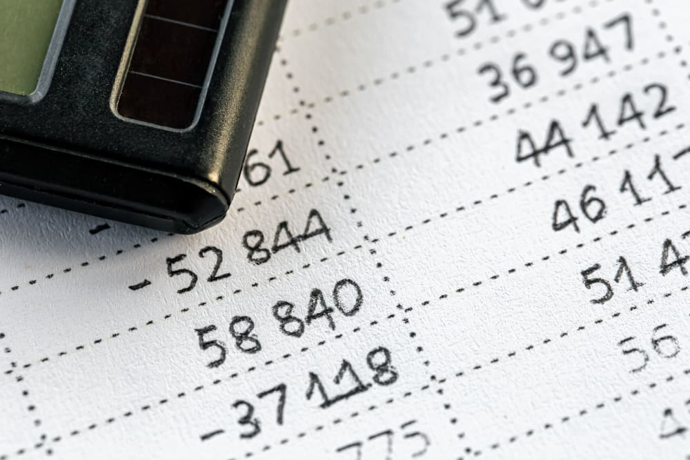 Close-up of a calculator and numbers on paper illustrating the current ratio formula concept