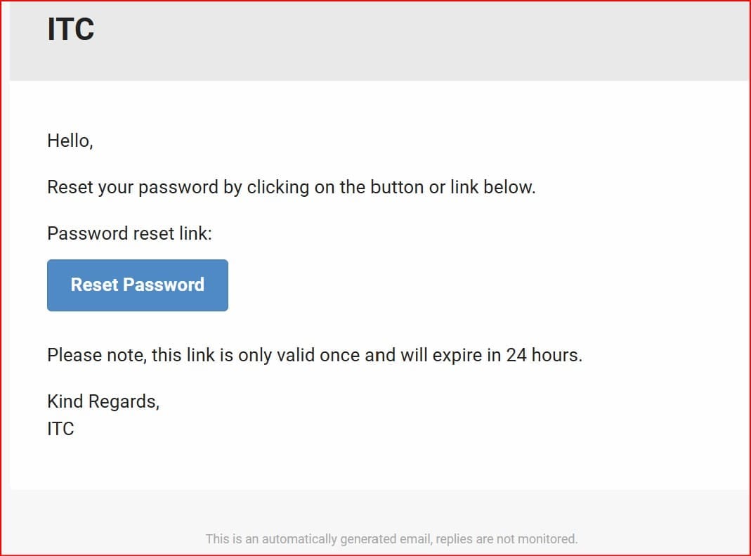 Reset password link