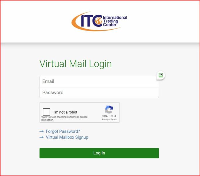 Inicio de sesión en ITC Virtual Mail